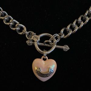 Juicy Couture Pink Heart Silver Necklace w Charms